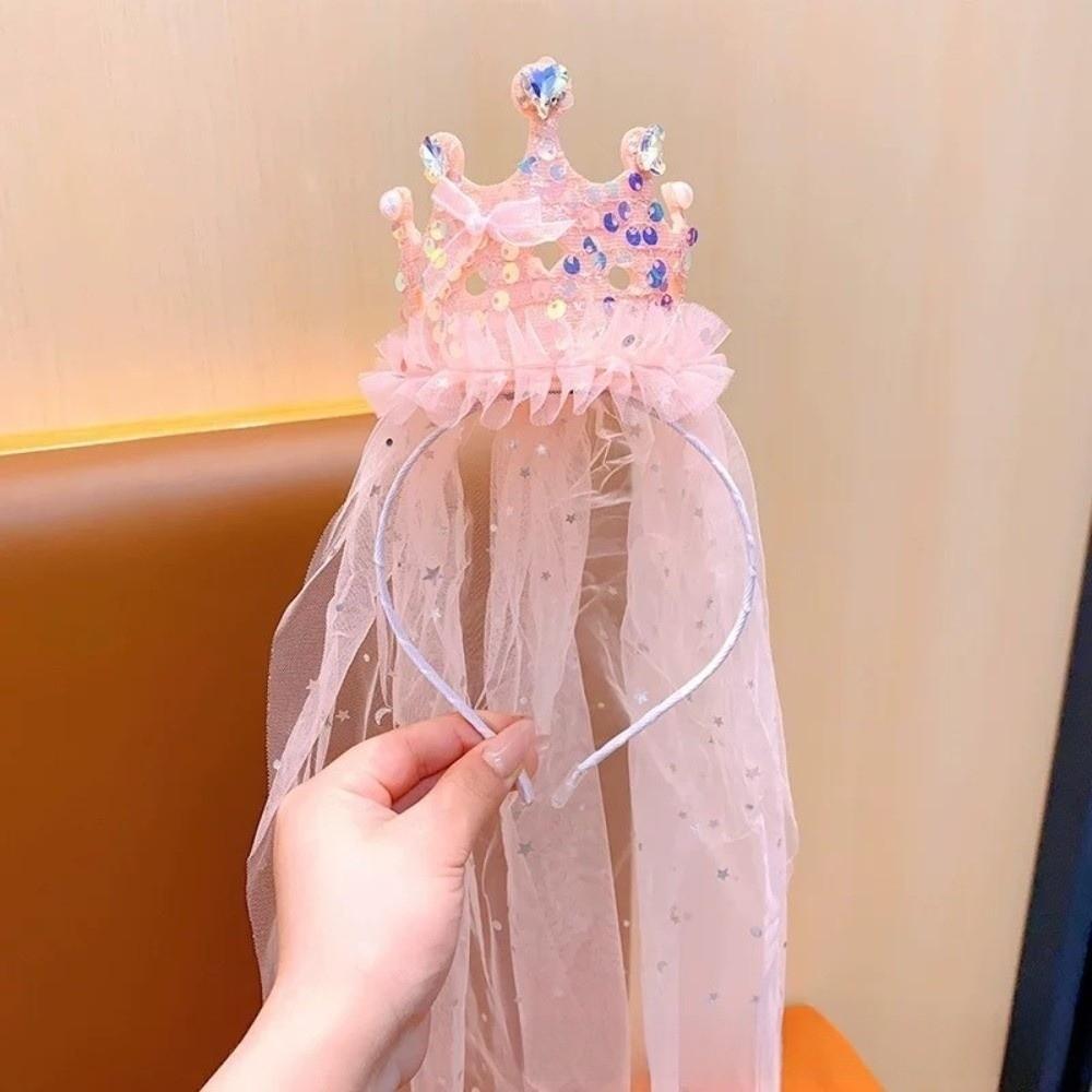 Cute Sparkly Tulle Headbands Sweet Hair Accessories Fashion Princess Crown Veil Girl