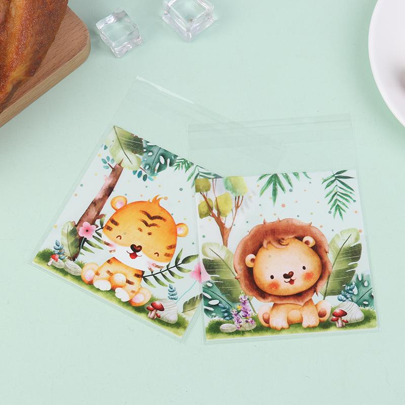 50 шт./пакет самозапечатывающиеся мешочки для печенья и конфет с изображением животных джунглей Wild One Safari тематика день рождения декор для детей подарочные пакеты для детского душа