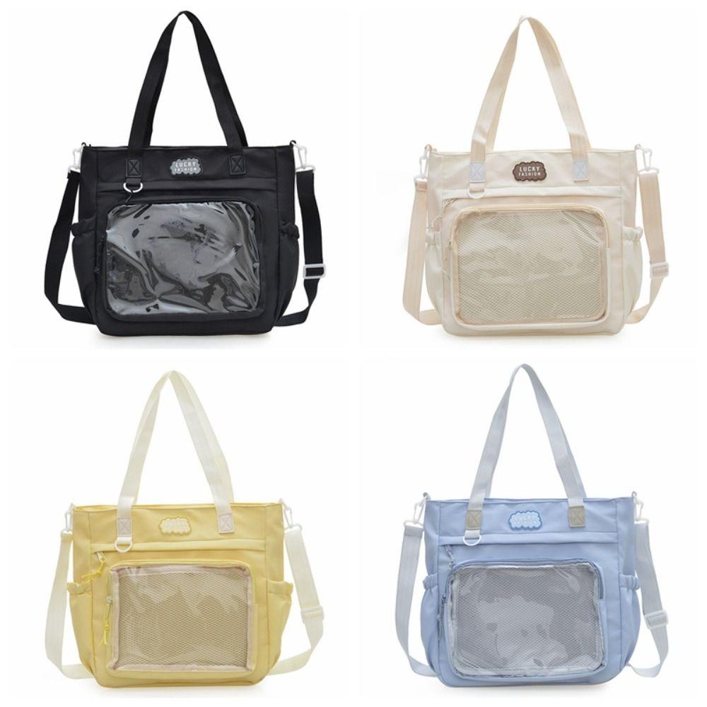 Large Capacity Itabag Zipper Canvas Shoulder Bag Portable Transparent Pocket Handbag  Women