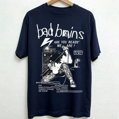 Футболка Bad Brain из мягкого и удобного хлопка, черная, с коротким рукавом, с дизайном даты концерта, повседневная, с воротником-стойкой