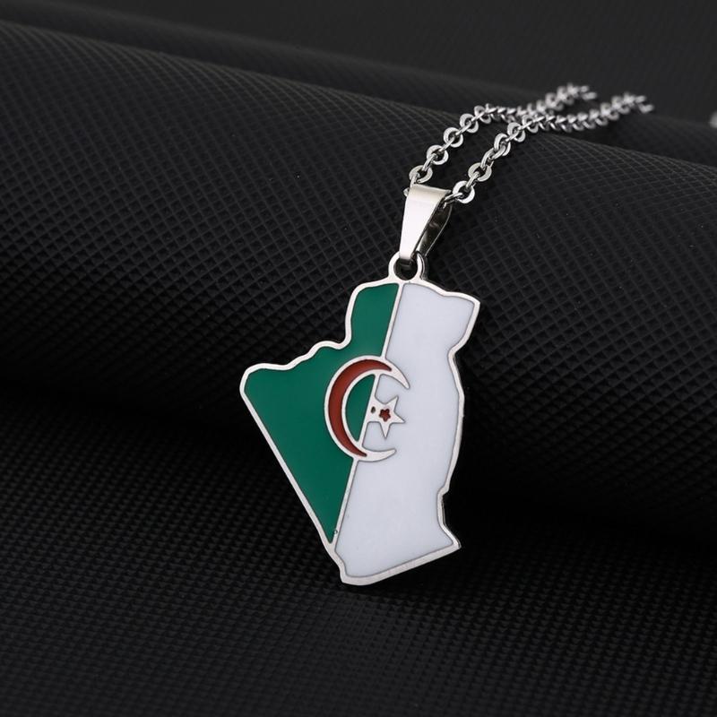Кулон-карта Алжира Ожерелье Модное Серебряное/Золотое Территория Страны Ожерелье Унисекс Женщины Мужчины Цепочка на Шею Регулируемая