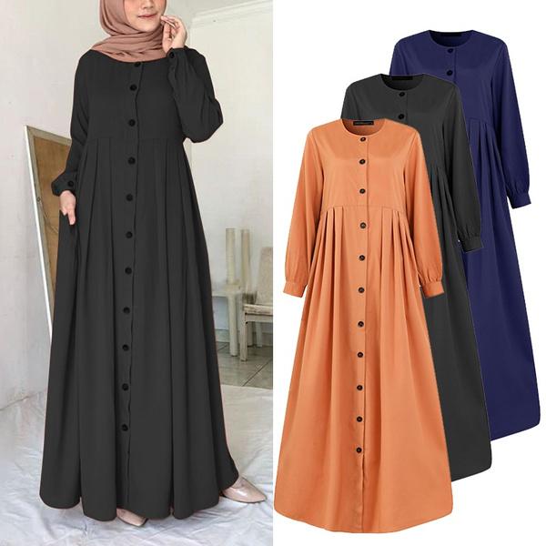 Женское мусульманское платье-туника макси с длинным рукавом на пуговицах Абая Дубай