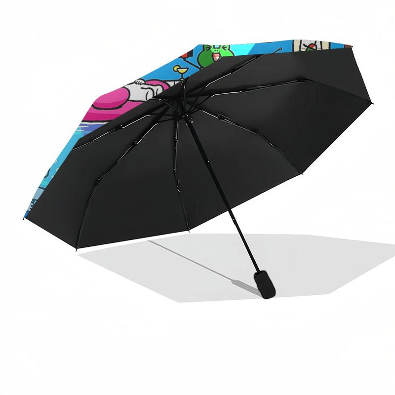 1pc Outdoor Umbrella with Flamingo, Frog, Brown Bear, Cony, and Duck Print - Automatic Opening/Closing Umbrella with Portable Tri-Fold Design, 8-