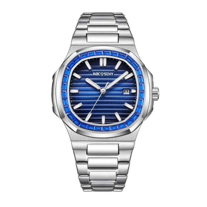 New Fashion Square Luxury Watches for Men Luminous Date Waterproof Business Quartz Wristwatch Male Clock reloj