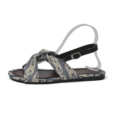 Модные женские сандалии на плоской подошве с принтом, с открытым носком, пляжные шлепанцы, лето 2024, новинка, повседневные шлепанцы с ремешком на одной линии, обувь для женщин