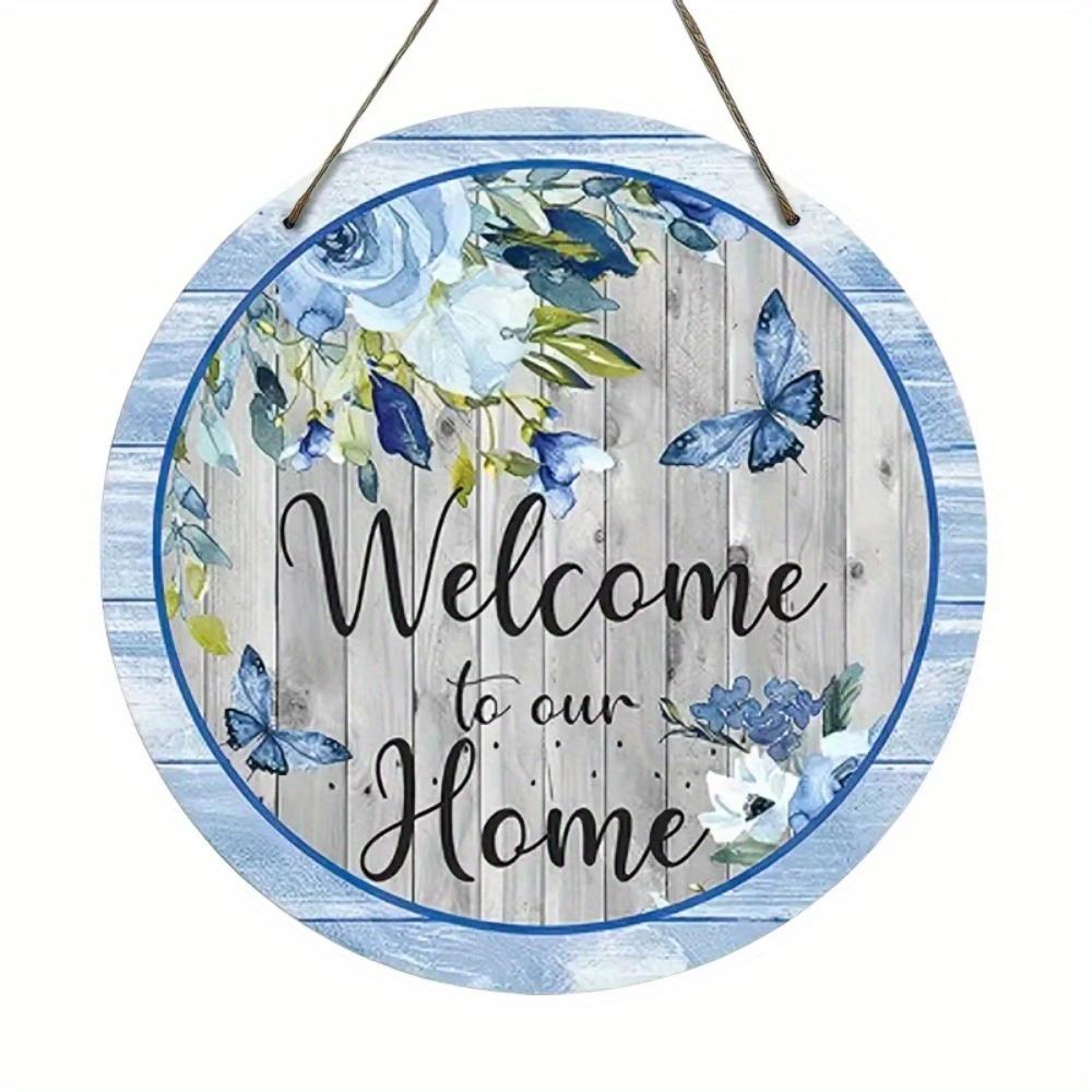 Vintage Welcome Flower Plant Sign, Round Wooden Wreath Sign for Home Room Farmhouse Porch Bar Cafe Wall Decor, Gift for Friends