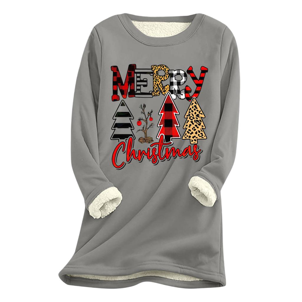 Women's Christmas Print Thick Plush Lambswool Warm Long Top