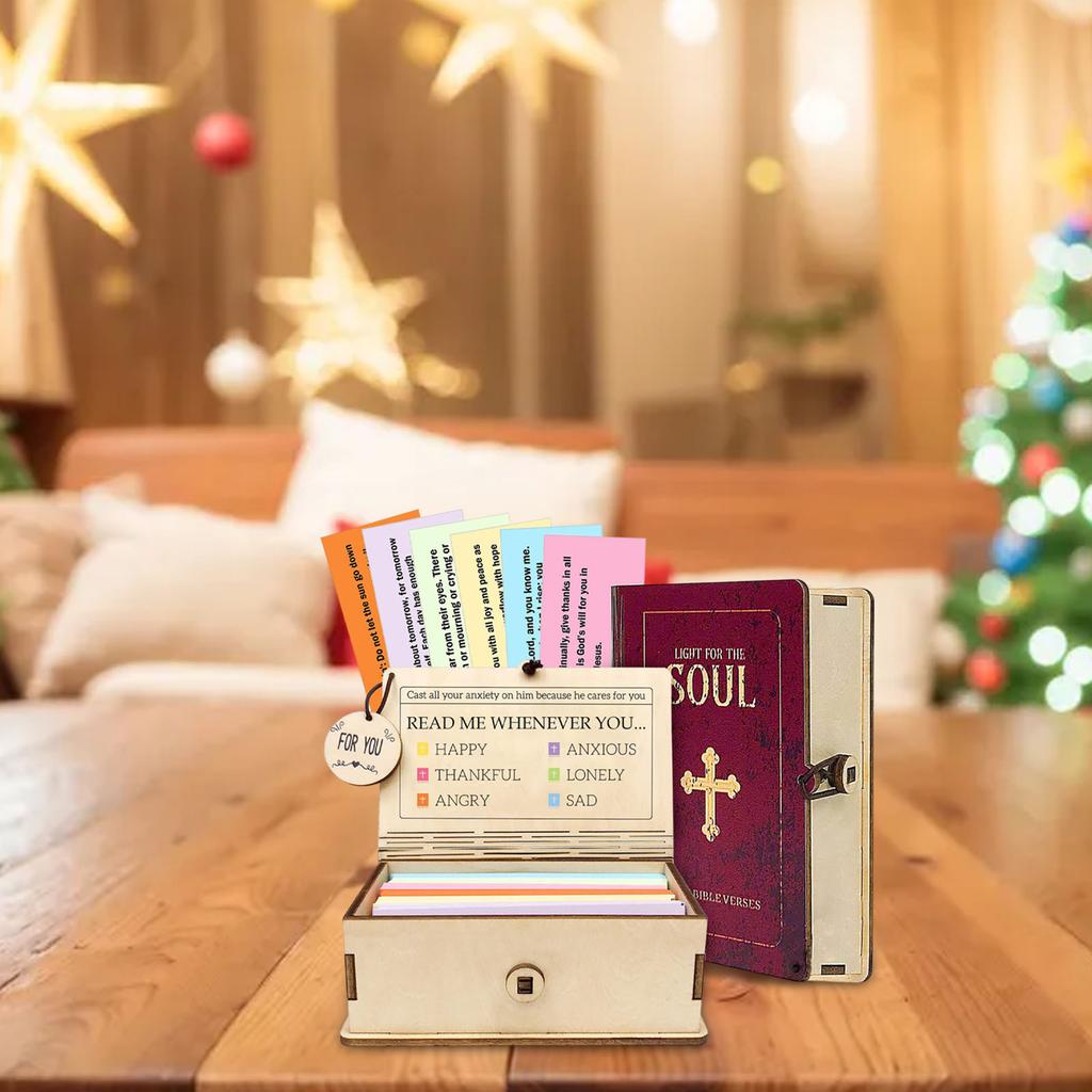 Wooden Bible Verses Box with 96 Prayer Cards Inspirational Scriptures Box Portable Bible Verse Cards Box for Home Gathering Gift