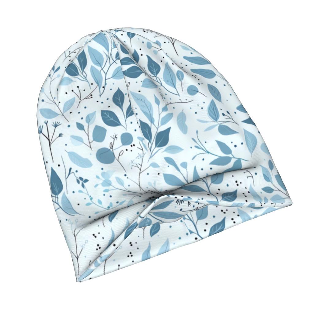 2D Flat Printing Blue Flower Pattern Daily Style Knit Hat for Adults Perfect for Weekend Errands Quick Meetups Or Everyday City Wear with a Touch of