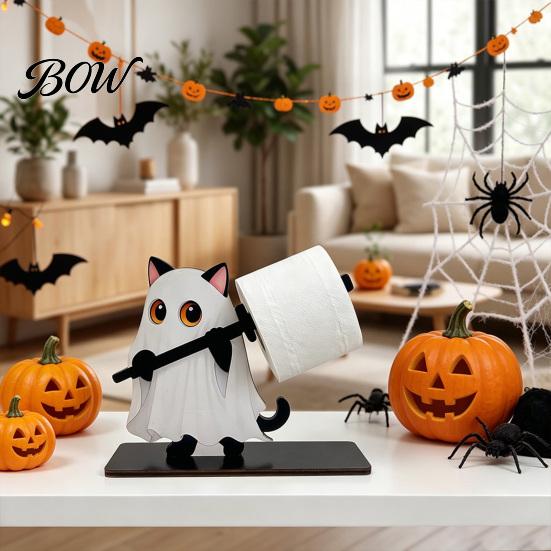 Autumn Themed Table Centerpiece Halloween Wooden Napkin Holder, Ghost Pumpkin Tabletop Decor for Kitchen Dining Room, Functional Holiday Gadget Spooky