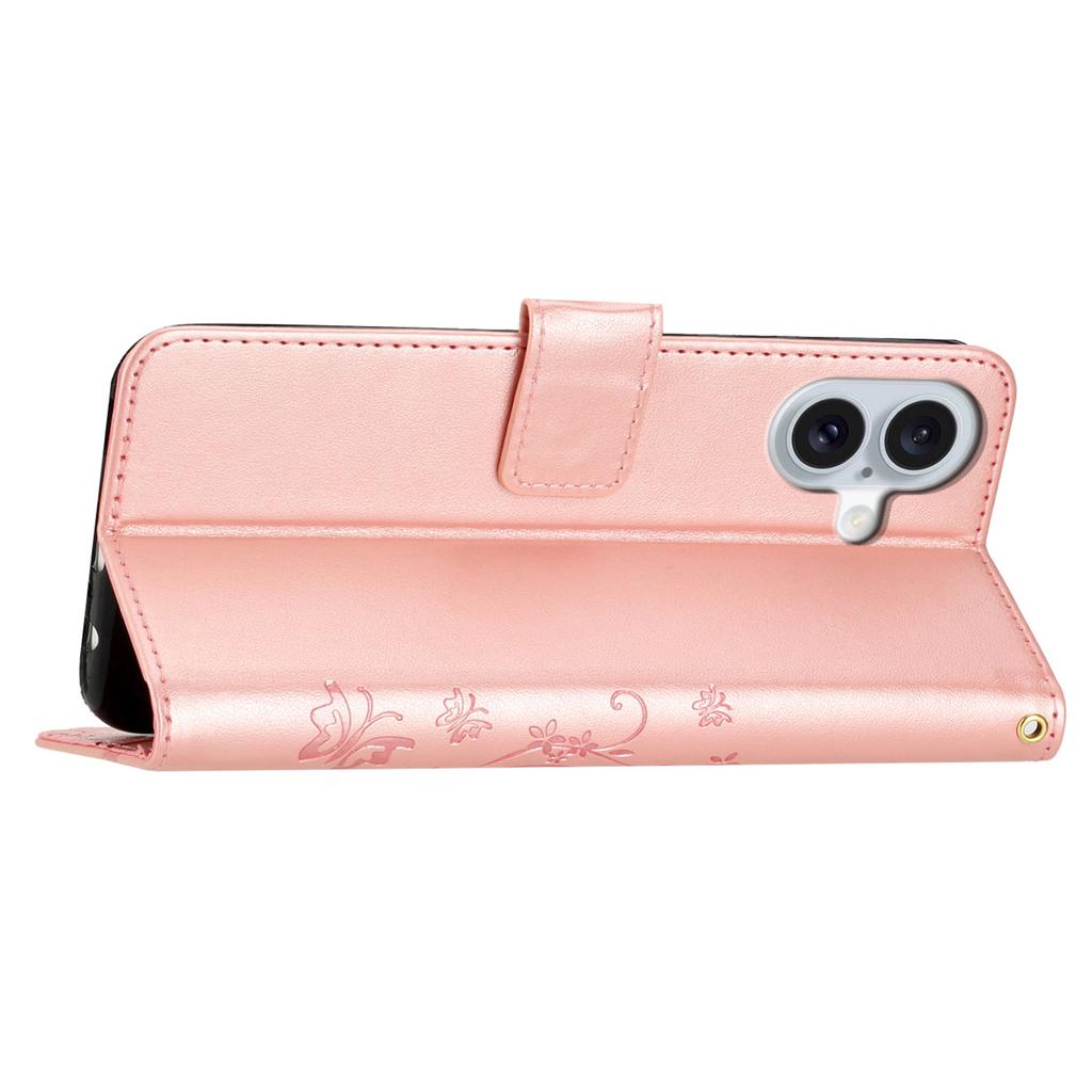 For iPhone 16 Plus Case Wallet PU Leather Butterfly Floral Phone Cover with Strap