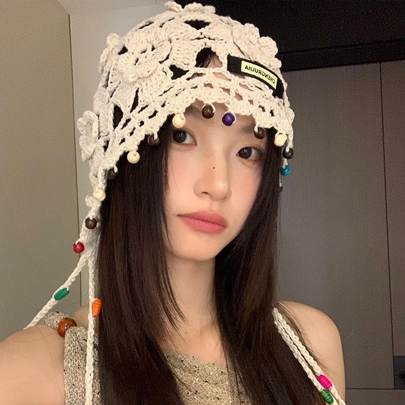 Корейская версия ретро тканые ажурные бахромчатые цветочные шапки для женщин летний выход универсальный бохо этнический стиль пуловер шапка