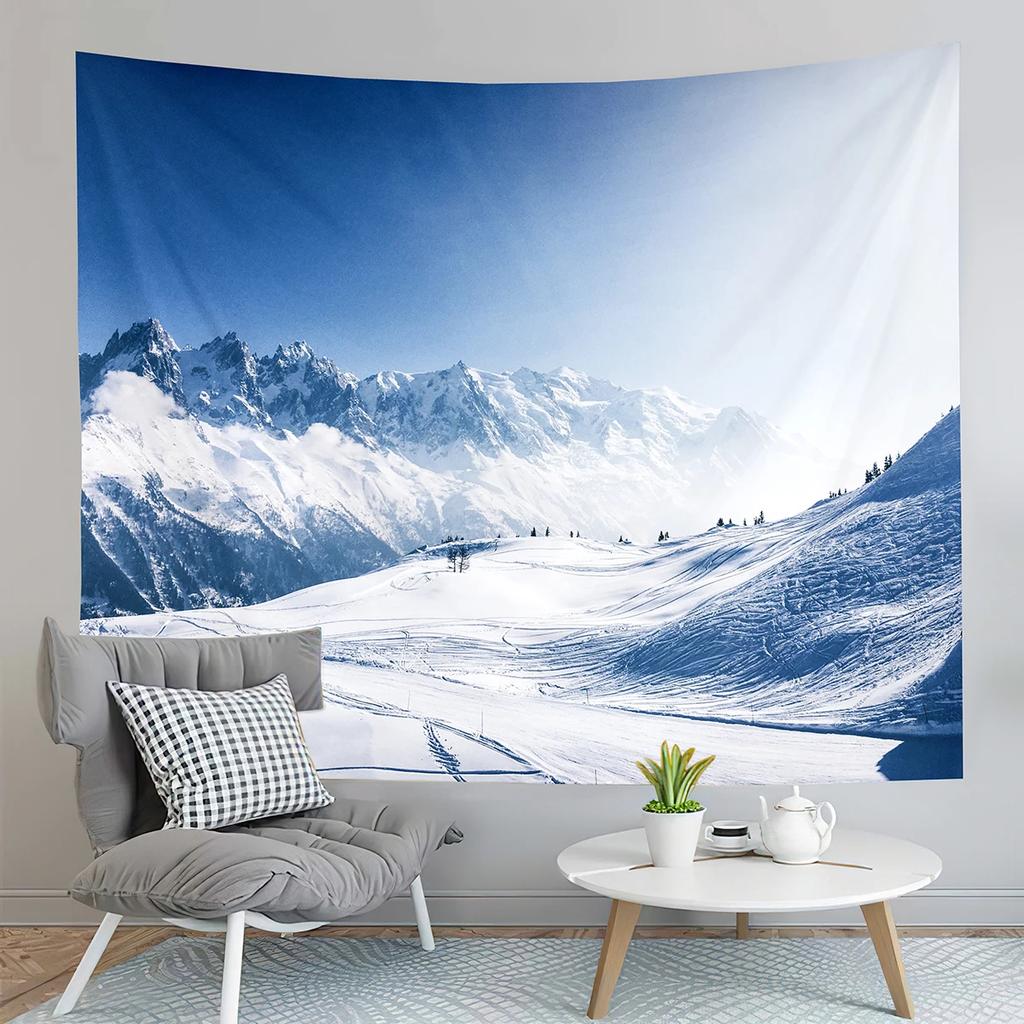 Гобелен «Снежная гора» Гобелен «Покрытые снегом деревья» Гобелен «Природный пейзаж» Настенные гобелены Искусство Гостиная Спальня Общежитие