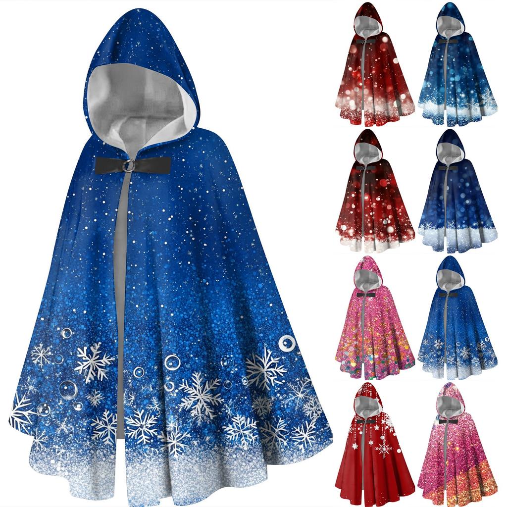 Christmas Print - Unisex Retro Vertical Cape Long Hooded Cape