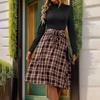 YYFS Женская мода осень зима клетчатый принт с длинным рукавом и воротником-стойкой с высокой талией повседневные платья