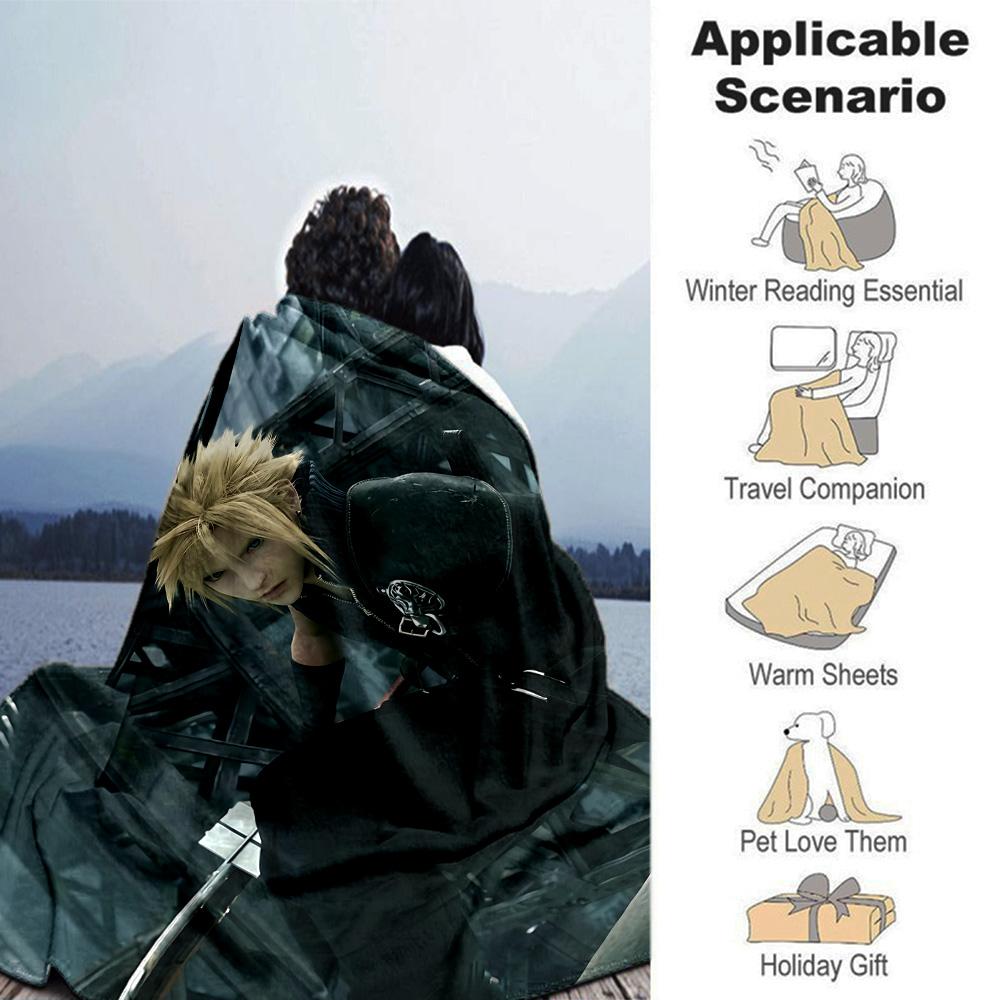 Cloud Strife Large Sword Flannel Blanket Super Soft Warm Cozy Blanket for Sofa Bed Office Travel All‑Season Home Decor Gift