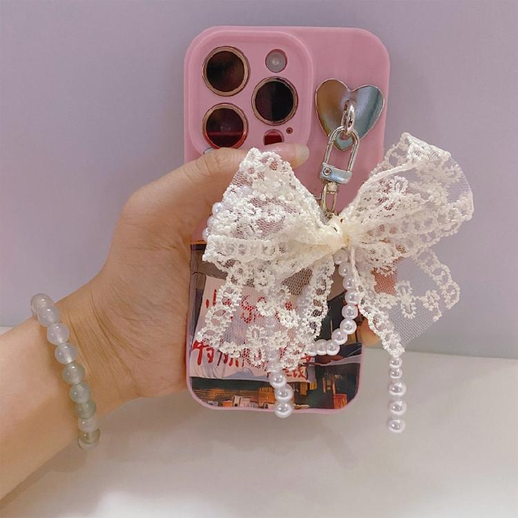 Ключница с жемчугом и бантом Элегантная ключница с бантом и жемчугом Цветной кулон-бант для сумок и телефонов