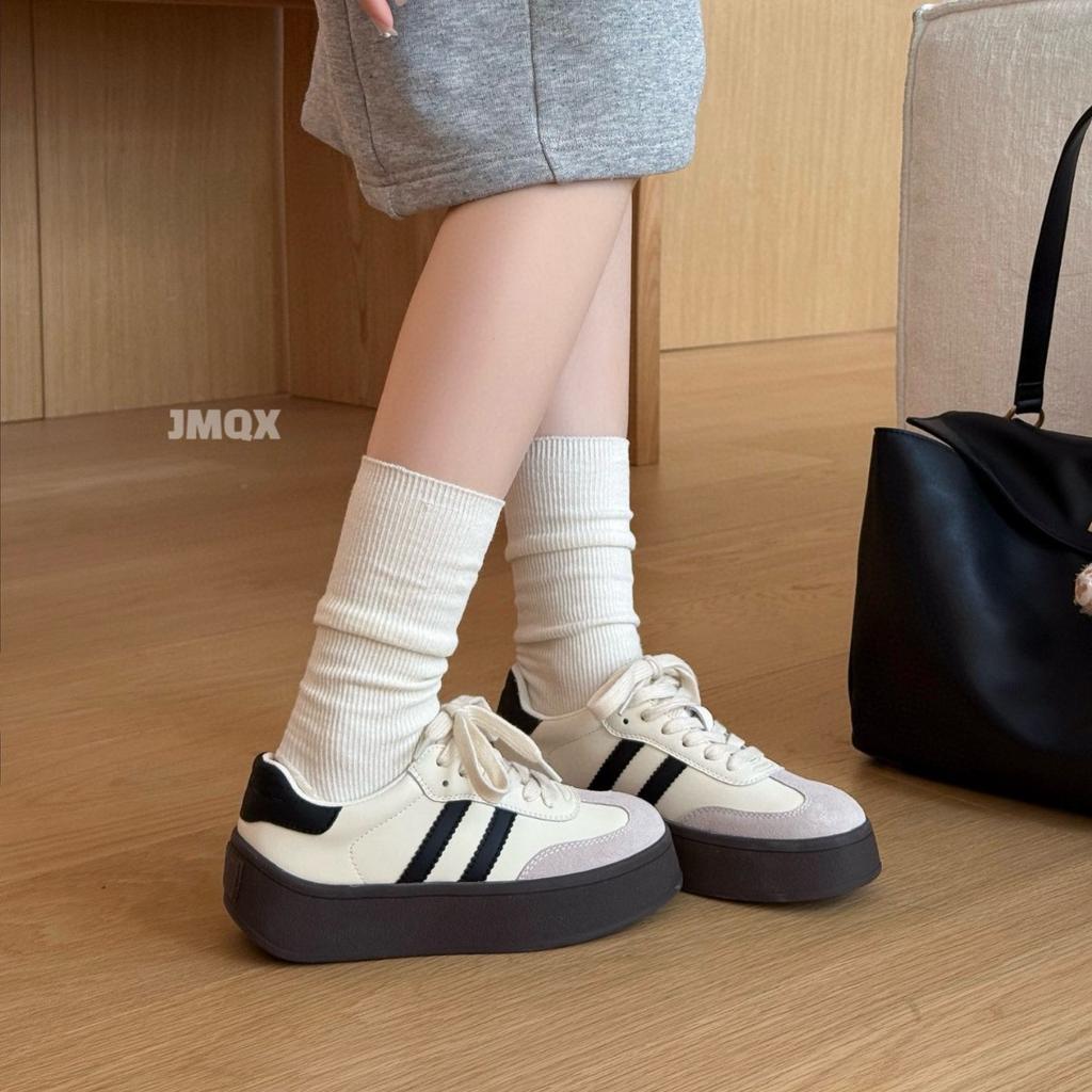 Корейская версия платформенных повседневных кед женские 2025 осень новые ретро универсальные мягкая подошва кожаные легкие спортивные тренировочные туфли