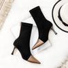 Женские осенние и зимние сапоги-носки на высоком каблуке с острым носком, новинка 2023, эластичные узкие ботинки до середины икры, короткие женские сапоги