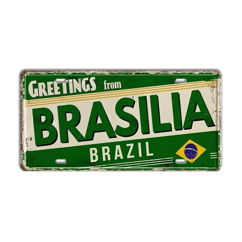 HD Metal Tin Sign Vintage Brazil Cities License Plate Style Retro Wall Art Decor for Home Bar Garage