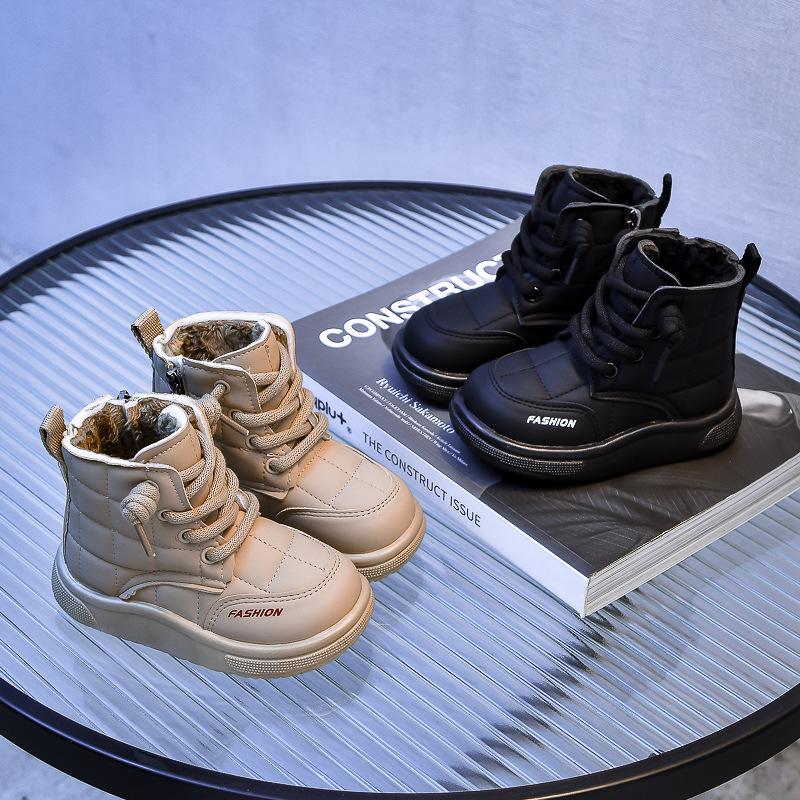 Зимние ботинки для мальчиков 2025 года - на бархатной подкладке, нескользящая подошва, мягкая подошва, теплые хлопковые ботинки для маленьких и средних детей