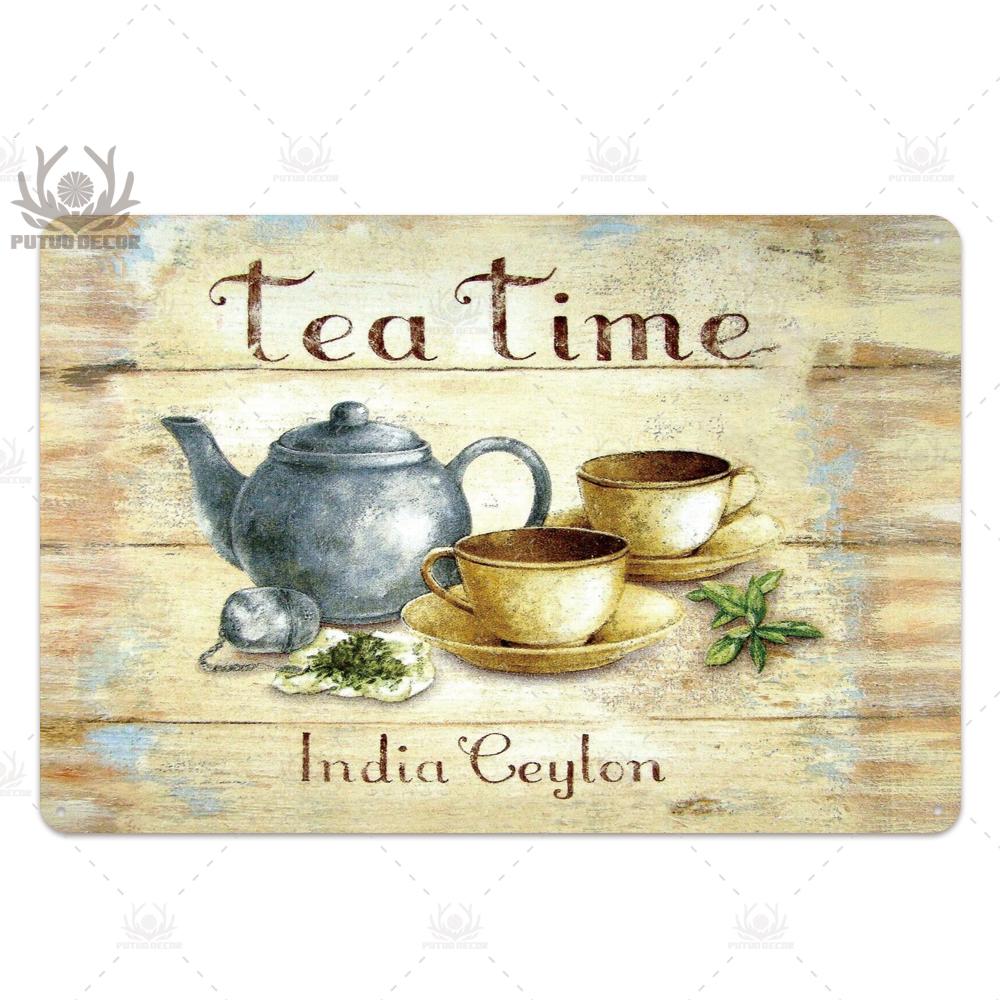 Tea Sign Metal Sign Plaque Metal Vintage Shabby Chic Tin Sign Metal Poster Decorative Iron Plate Kitchen Wall Decor