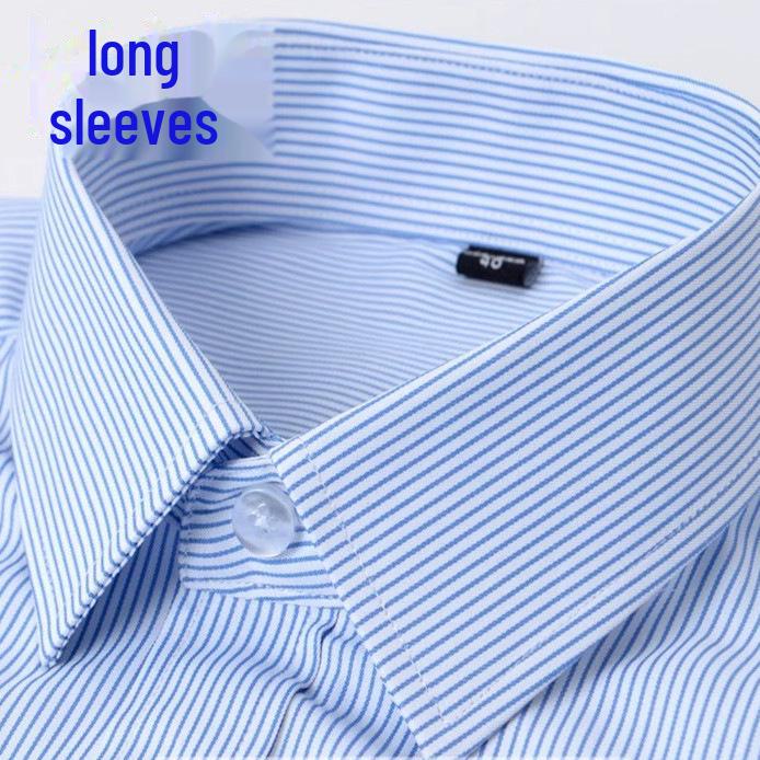 Men's High-End Blue Striped Cotton Shirt: Breathable Business Office Wear In Plus Sizes