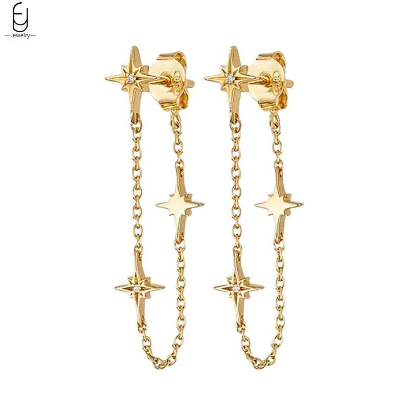 925 Silver Needle Luxury Long Chain Tassel Crystal Stud Earrings For Women Exquisite Pendant Gold Earrings Fine Jewelry