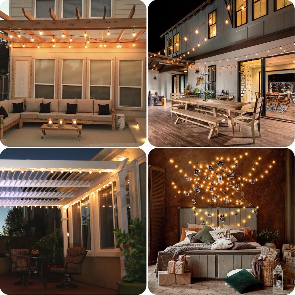 Benature Outdoor String 24m Extension Cord with 27 LED Warm PC E12 Indoor Party Garden Shopping Malls Lights, Waterproof, Switch, Bulbs, White,