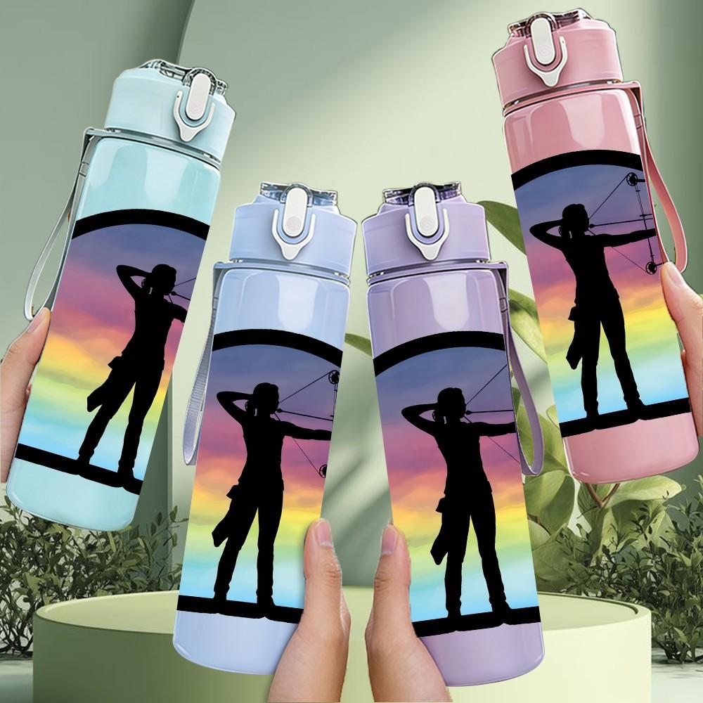 1PC Archery Athlete Sunset Silhouette Print 750ml Color Plastic Sports Water Bottle Leakproof Flip Straw Lid Suitable for Sports Office Home Use