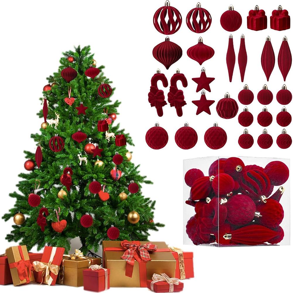 Velvet Christmas Ornaments Set 28 Pcs - Festive Holiday Decor With Assorted Styles For Tree, Table Centerpiece And Home Display