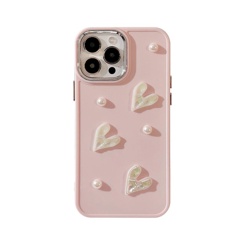 Pink Pearl Love 16promax Apple 17 Mobile Phone Case Iphone13 Three Dimensional Girl 11 Suitable for 12 Soft 14