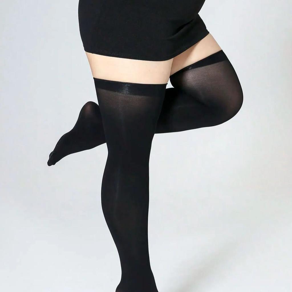 Plus Size Women Breathable High Quality Transparent BlackSolid Colo Thigh-High Socks Thigh High Stockings