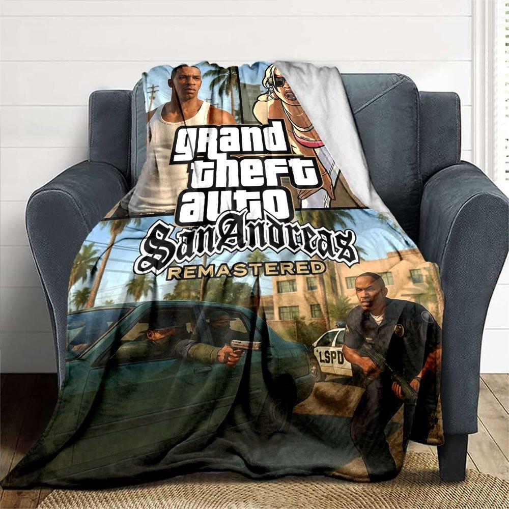 1 шт. Мягкое фланелевое одеяло Grand Theft Auto с дизайнерским принтом. Уютное одеяло для всех сезонов, идеально подходит для дивана, кровати, офиса