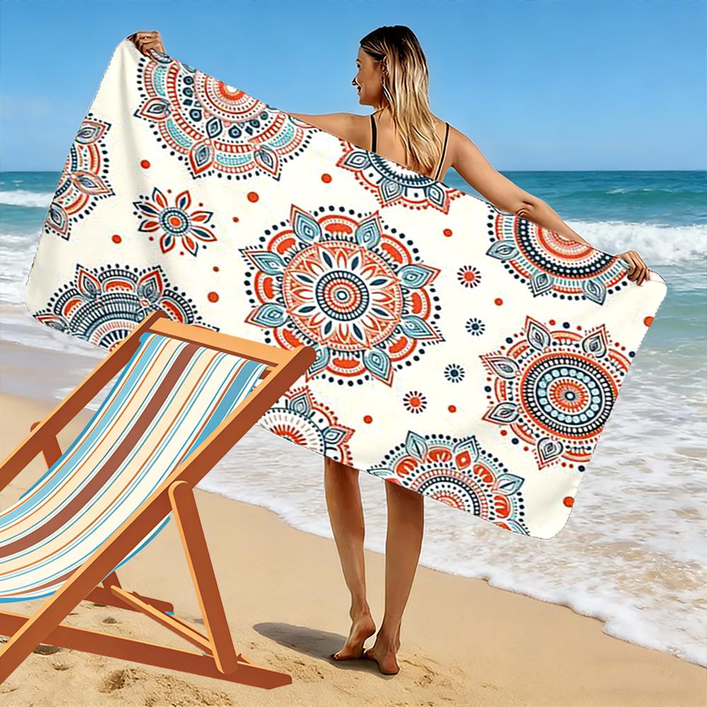 Mandala Floral Pattern in Orange and Blue Beach towel quick-drying for travel outdoor sports jogging beach and swimming