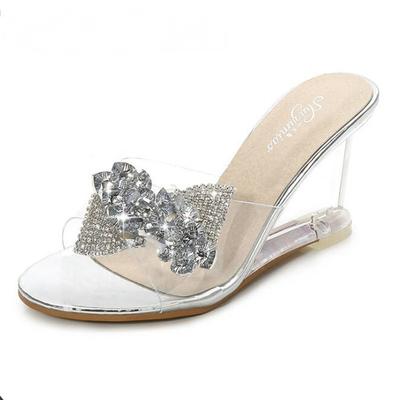 Женские босоножки на высоком каблуке. Летняя универсальная простая женская обувь на прозрачном скошенном каблуке.