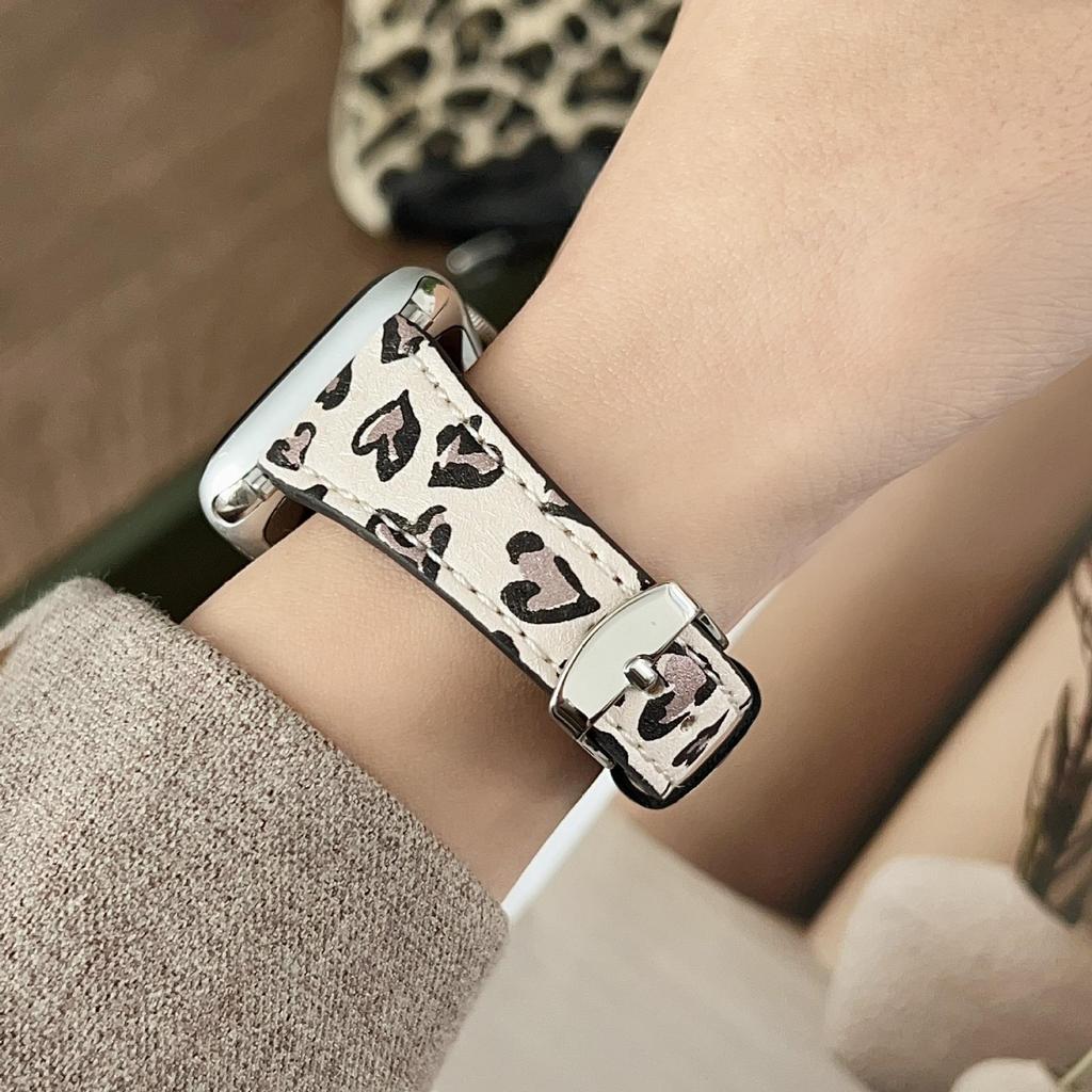 Кожаный ремешок с леопардовым принтом для Apple Watch 11 iWatch 10987E, Huawei FIT4, Xiaomi 9PRO