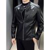 Spring Autumn Men's Leather Jacket Casual Stand White Black Leather Jacket Zip Up PU Coat
