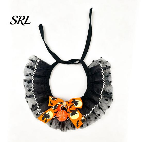 Pet Witch Hat And Scarf 1 Set Halloween Cat Costume, Wizard Lace Bandana, Ruffled Bib Pumpkin Outfit with Bow Bell, Holiday Party for Small Dogs, Cats