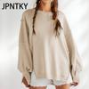 JPNTKY Женская мода Повседневные однотонные с принтом Толстовки и свитшоты с длинным рукавом и круглым вырезом