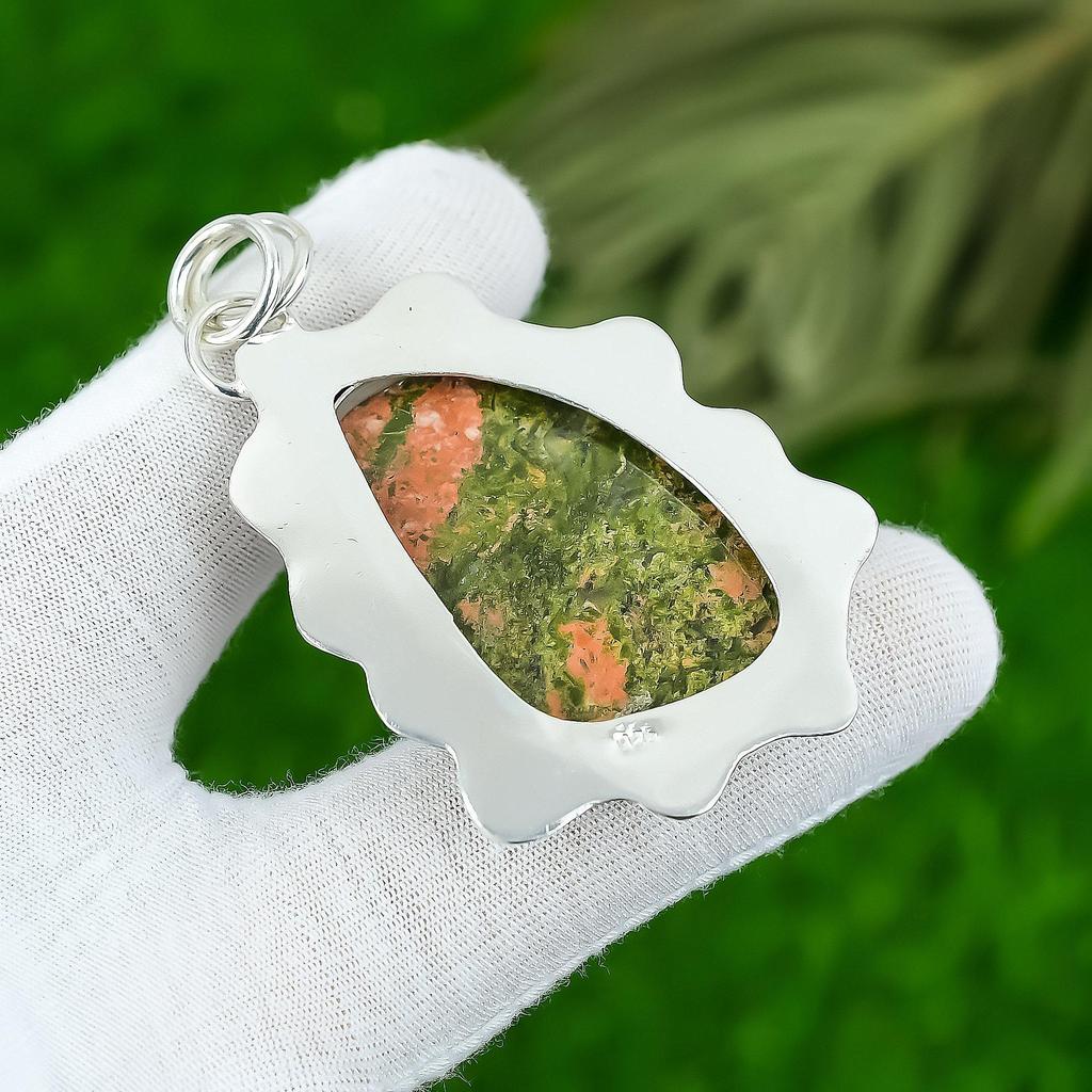 Natural Unakite Gemstone Indian Jewelry 925 Sterling Silver Pendant For Women