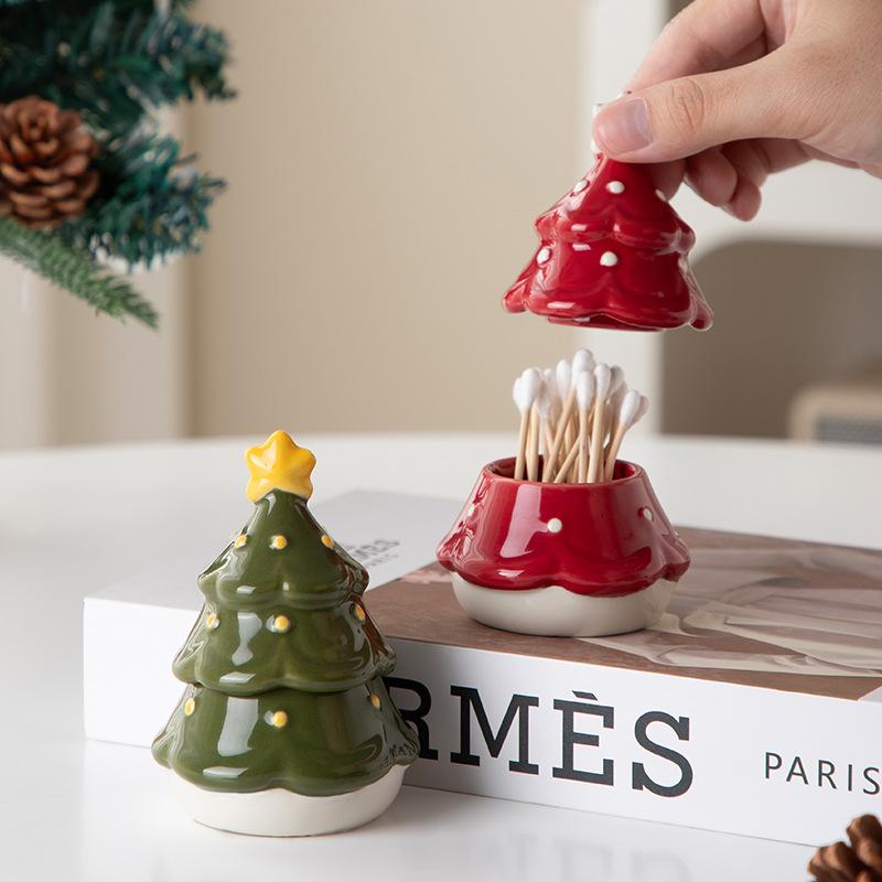 Christmas Tree Toothpick Box Household Toothpick Tube Cute Cotton Swab Box Floss Two-in-one Storage Box Toothpick Jar