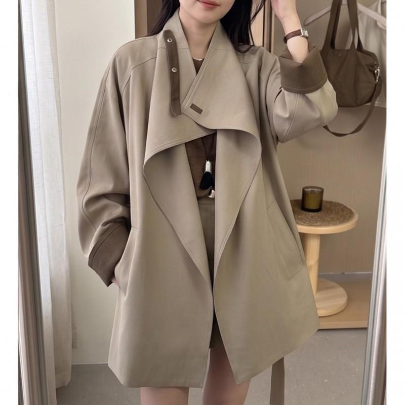 Womens Mid-Length Trench Coat 2026 Fall Lapel Lace-Up Loose Slim Fit British Style Casual Outerwear
