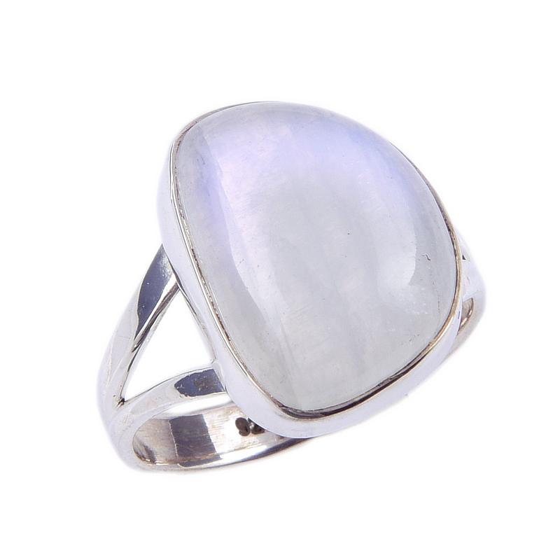 Кольцо из серебра 925 пробы с натуральным радужным лунным камнем ручной работы, размер 8 F4C61