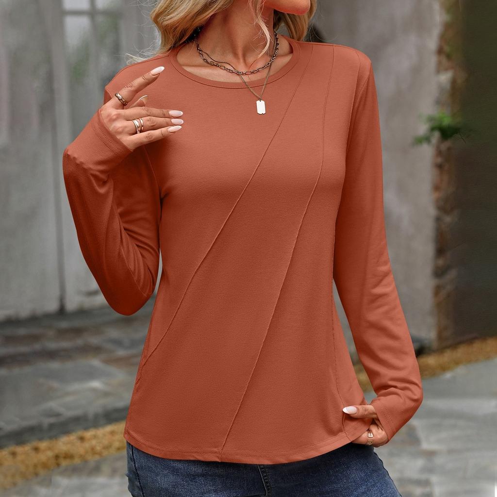 Женский модный повседневный однотонный пуловер с круглым вырезом и длинными рукавами