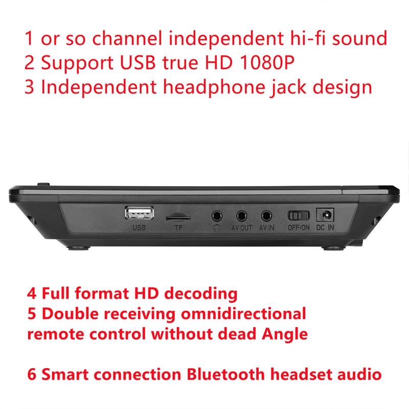 12,5-дюймовый мобильный DVD-плеер Видео высокой четкости Беспроводной Bluetooth-совместимый портативный полноформатный автомобильный CD-плеер