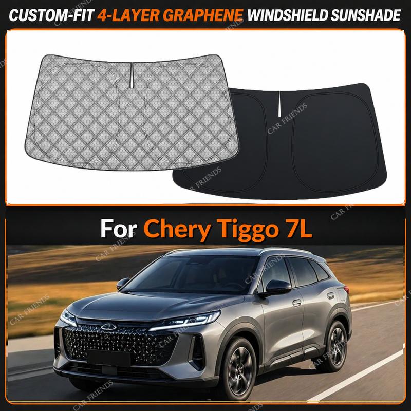 For Chery Tiggo 7L -Fit 4-Layer Graphene Windshield Sunshade Reflective Gray-Silver Surface Helps Reduce Direct Sunlight