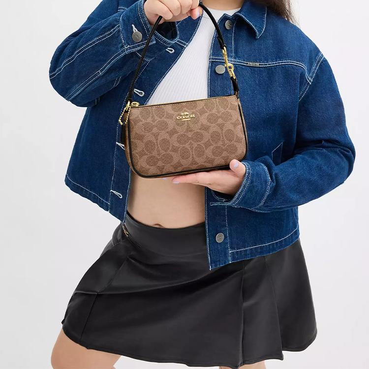 Coach Сумка-тоут Nolita 19 с логотипом, на молнии, из покрытого холста, женская, коричнево-черная CW426-IMQRX