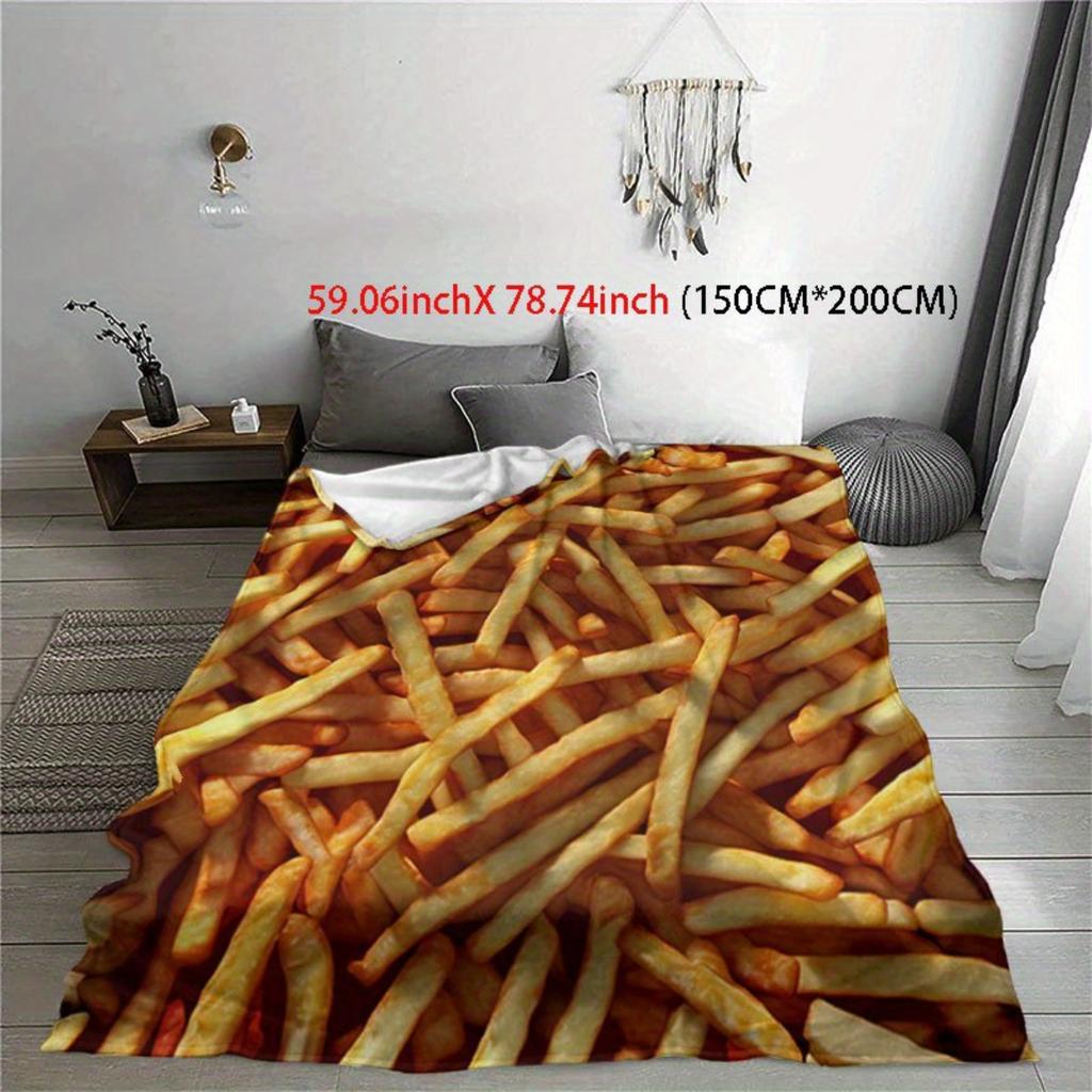 French fries pattern flannel blanket - Soft and warm, suitable for sofas, beds, chairs, camping, and as a holiday gift