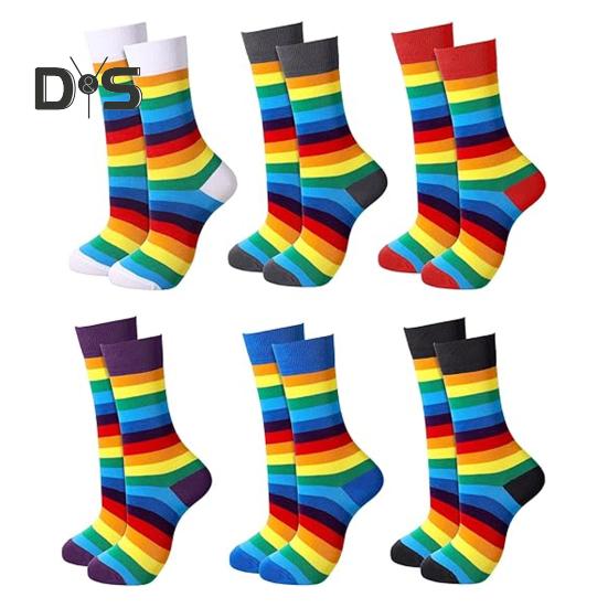 6 пар зимних носков унисекс с разноцветными радужными полосками, средней длины, эластичные, сохраняющие тепло, нескользящие, толстые, для пар, повседневные спортивные носки